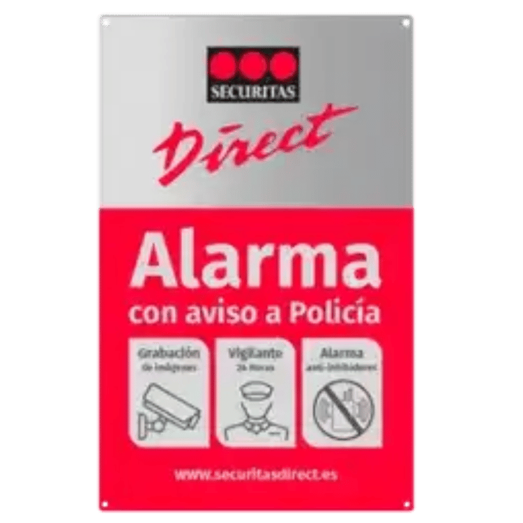 Placa disuasoria Securitas Direct Alarma con aviso a Policía para fachada